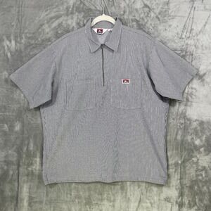 Ben Davis Striped Work Zip Up Shirt Men's XL Short Sleeved Blue Workwear 90's